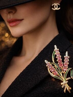 Gold Floral Bouquet Brooch - Women Jewelry
